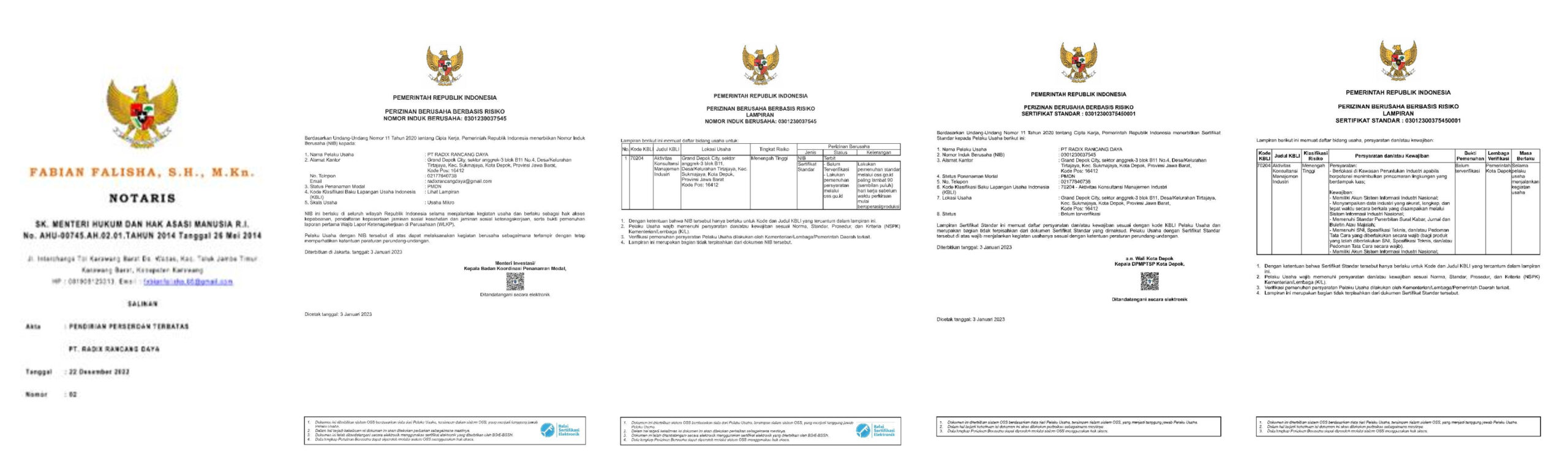 Company legality documents of PT Radix Rancang Daya